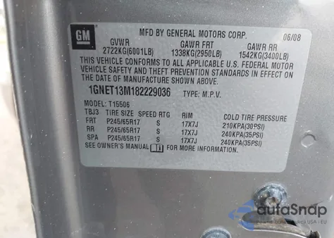 2008 Chevrolet Trailblazer Fleet z USA, uszkodzony, nr VIN 1GNET13M182229036